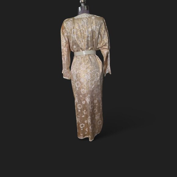 Stunning 1960's-70's Moroccan Gold Metallic & Off-White Rayon Brocade Kaftan - Picture 4 of 10